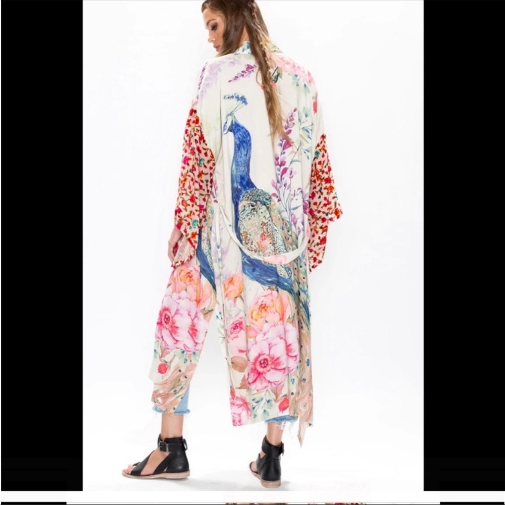 #115 New! Peacock Boho Burnout Kimono Duster Robe - Picture 8 of 11